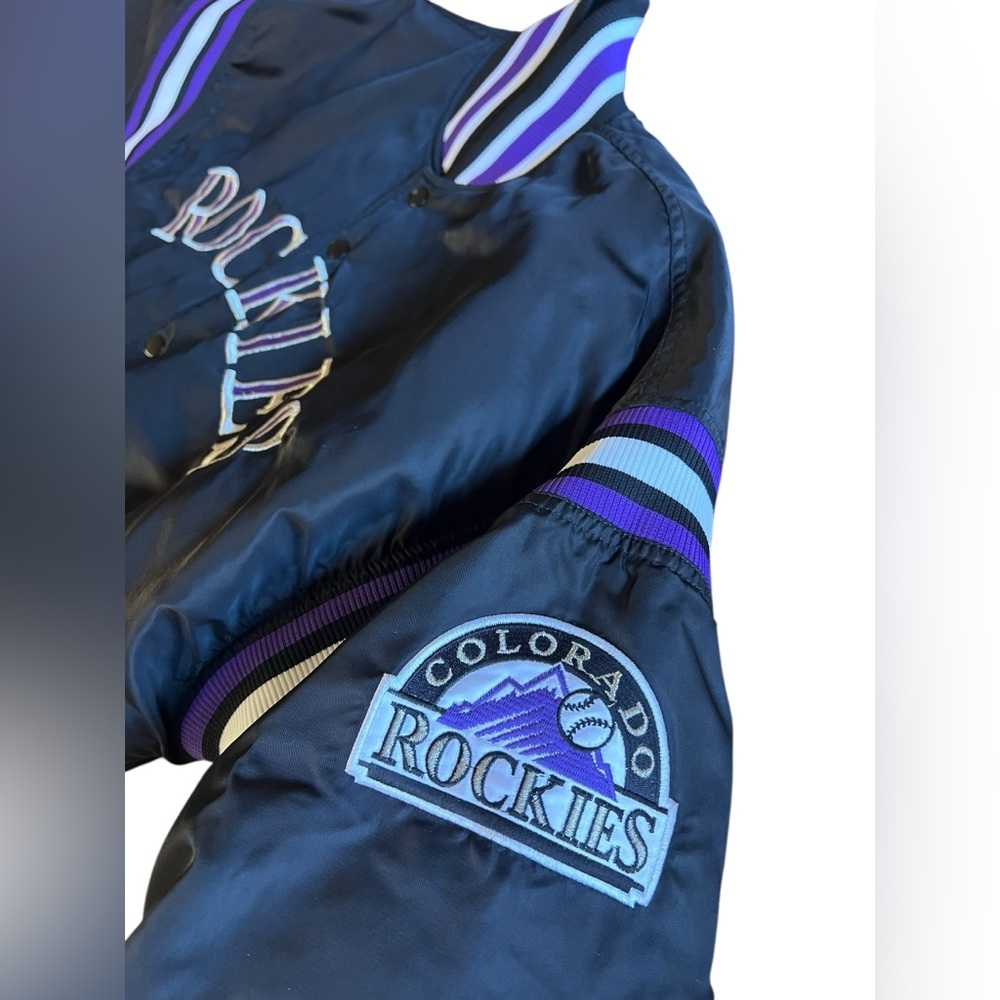 VTG 90s MLB Colorado Rockies Starter Diamond Collection Satin Jacket Korea Mint - Picture 4 of 14